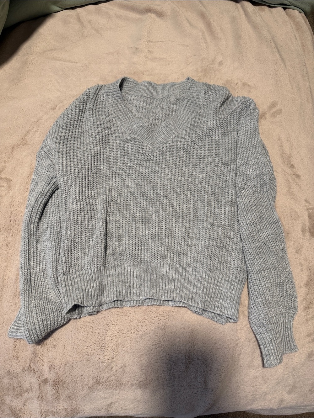 Women's Gray V-Neck Knit Sweater
